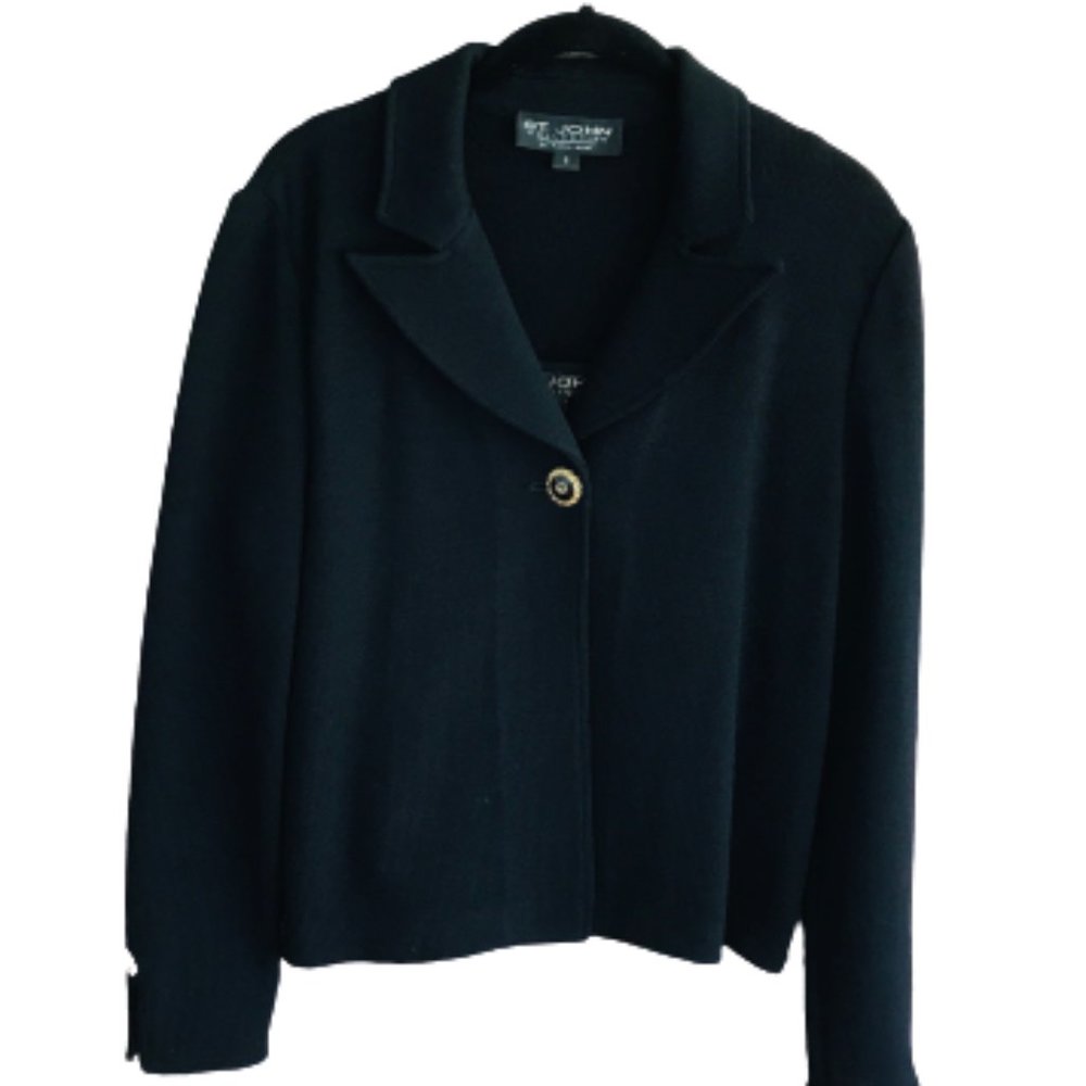 St John Black Knit Jacket Blazer Size 6
